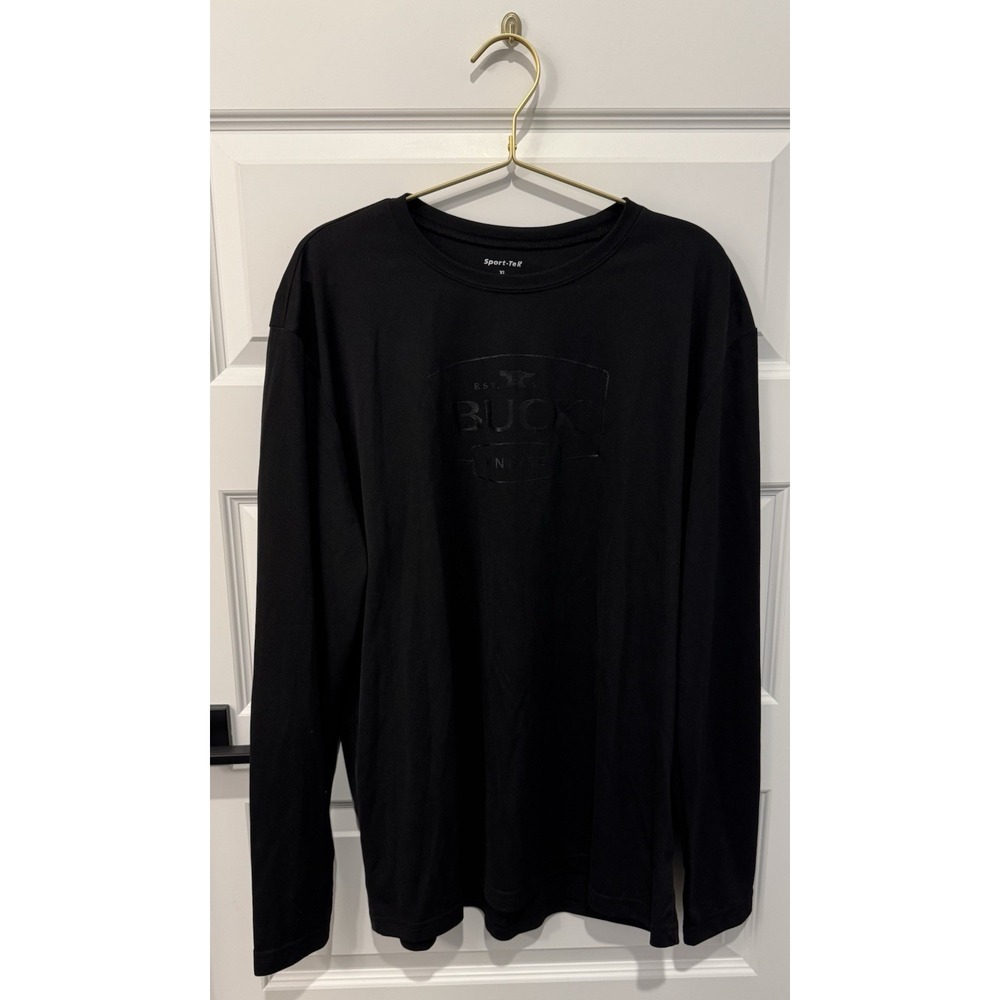 BUCK KNIVES Men's Black Long Sleeve T Shirt Pullover XL Black Lettering Logo - Picture 2 of 4